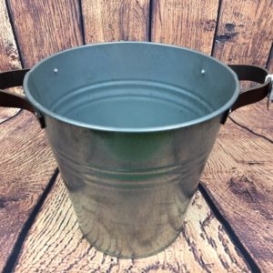 MICA Metal Garden/Plant Bucket With Faux Leather Handles
