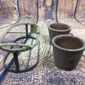 2 Flower Pots In Metal Rustic Holder With Handles